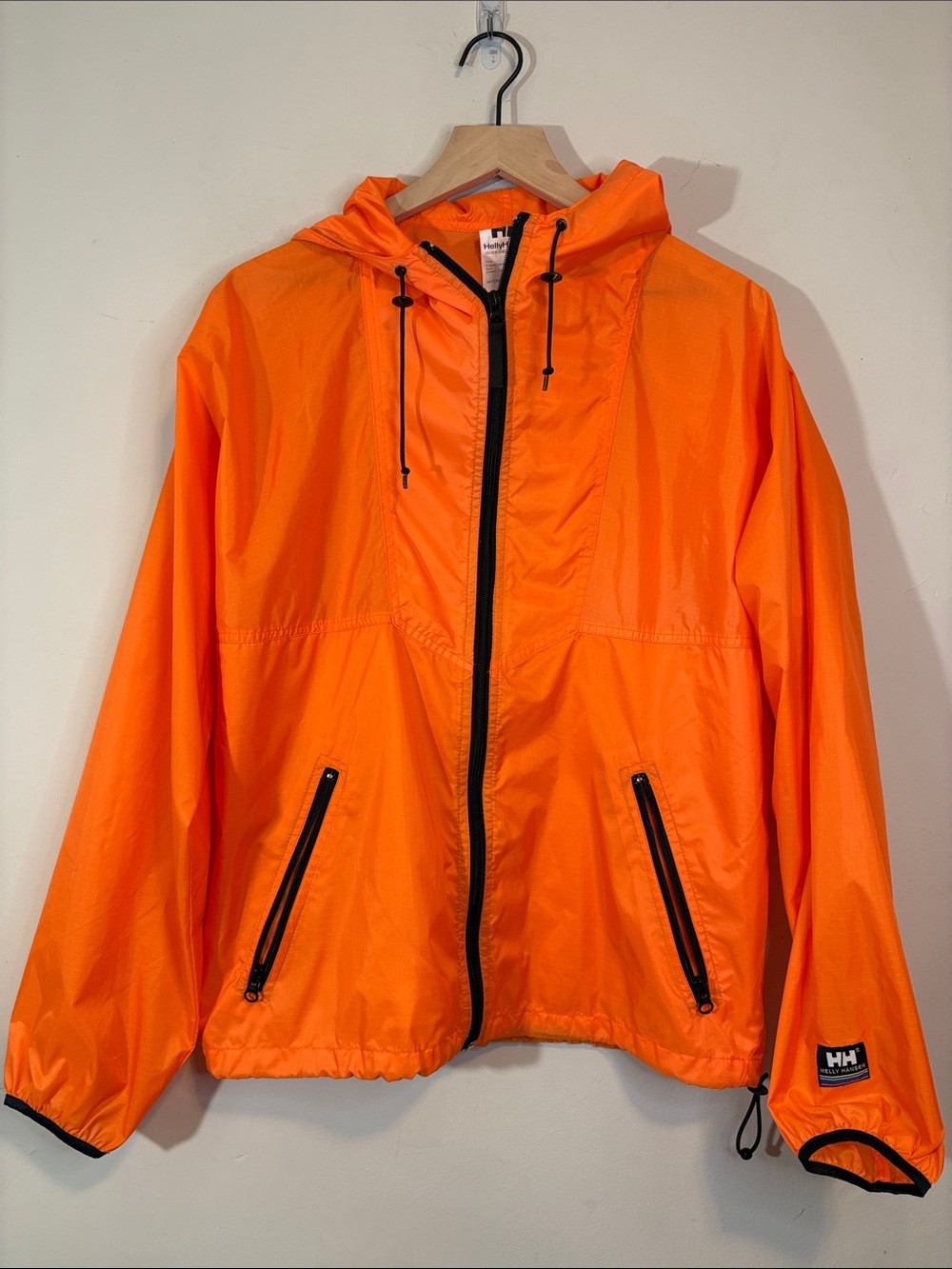 VTG 90s Helly Hansen Bright Traffic Cone Neon Orange Full Zip Light Windbreaker